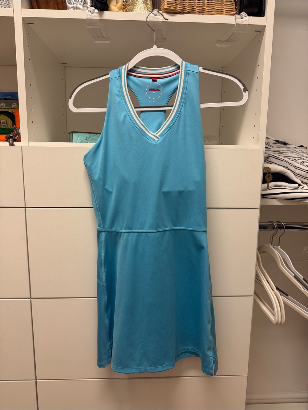 Wilson Aqua V-Neck Athletic Swim Dress with Contrast Trim